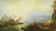 Adrien Manglard Flubmundung mit Hafen oil painting